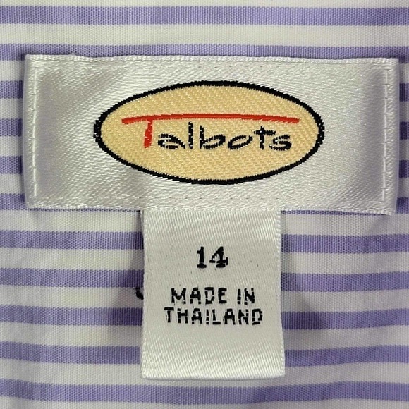 Talbots Womens Size 14 Button Up Shirt Purple White Chevron Cotton - Picture 4 of 8
